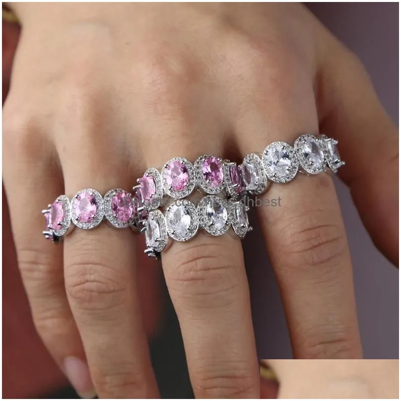 Cluster Rings Brass White Gold Color Pink Zircon For Women Luminous Female Fine Jewelry Prong Setting Luxury Cz Stone Ring3492682 Dro Dh3Vq