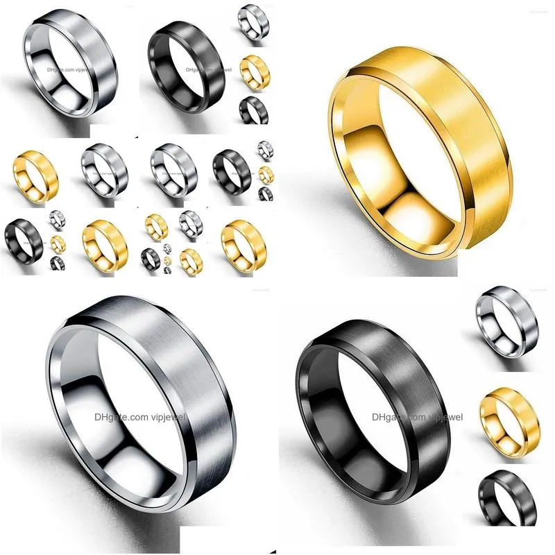 wedding rings punk stainless steel ring for men double beveled matte fashion mens brushed titanium black gold