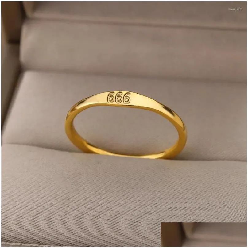 Cluster Rings 777 Angel Number Engraved Ring 18K Gold Plate Stainless Steel Uni Spiritual Minimalist Waterproof Jewelry Wholesale Dro Otymk