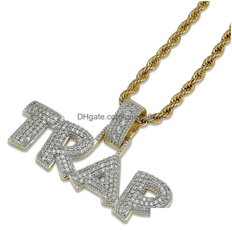 Pendant Necklaces Trap House Pendant Necklace Men Iced Out Cubic Zirconia Chains Copper Material Hip Hoppunk Gold Sier Color Charms Je Dheb6