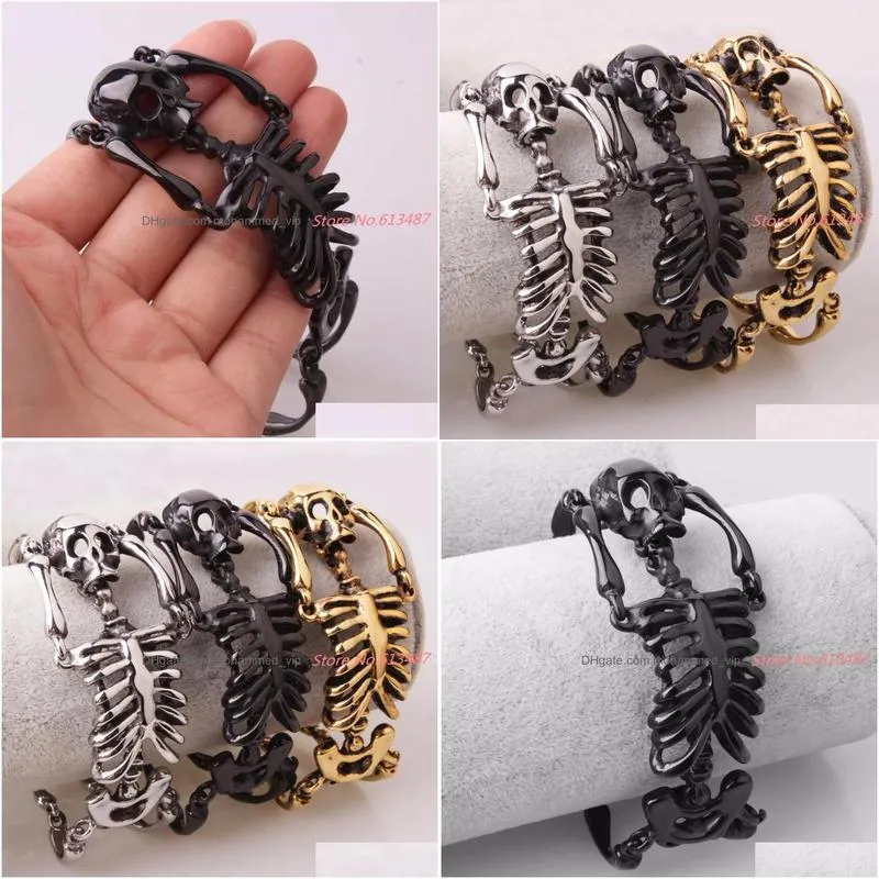 big skull bones bracelet statement gothic jewelry stainless steel skeleton men bangles rock punk bracelets 240130