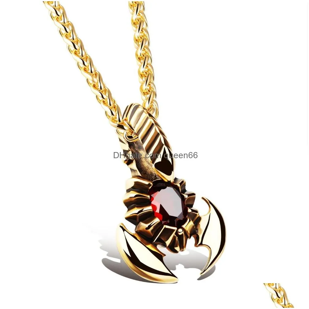 Pendant Necklaces Fashion Jewelry Stainless Steel Men Necklace Scorpion With Stone Golden Sier Pendant High Quality Necklaces For Men5 Dhaud