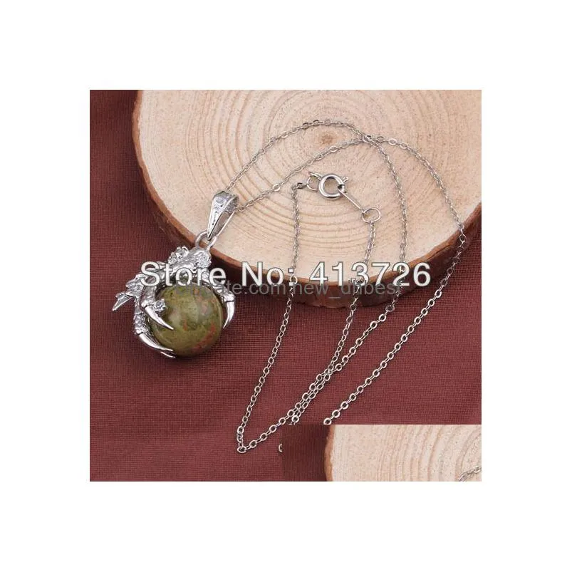Pendant Necklaces Whole 20Pcs Classic Sier Plated Chain Mixed Stone Dragon Claw Round Beads Pendant Necklace Jewelry6244539 Drop Deliv Dhque