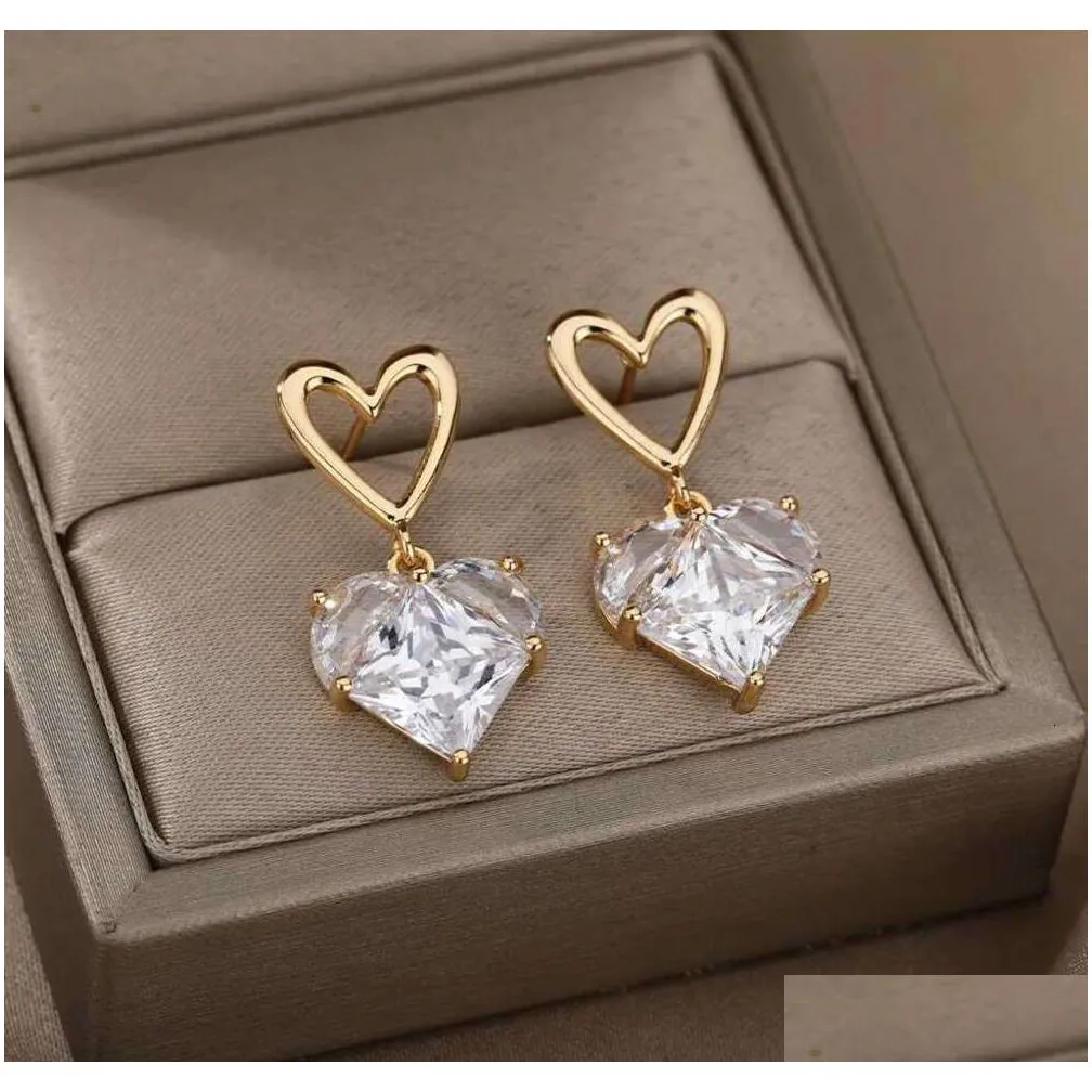 Stud Heart Earrings For Women Girl Steel Gold Plated Love Ear Drop Earring Couple 2023 New In Trend Jewelry R231117 Drop Delivery Otyle