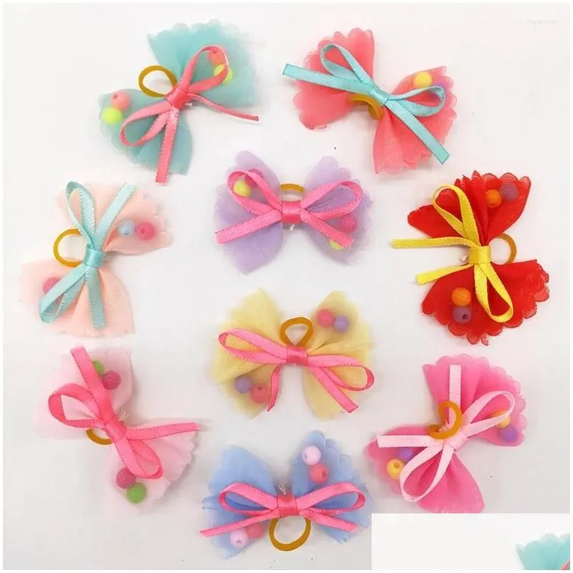 dog apparel 10pcs bow ties bows bowknot hair bands elastic headwear headdress for puppy cat ( mixed color )