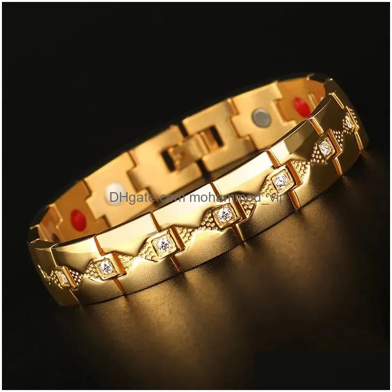 chain rose gold color stainless steel man bracelet homme fashion jewelry friendship 4 in 1 magnetic mens bracelets on hand with aaa cz