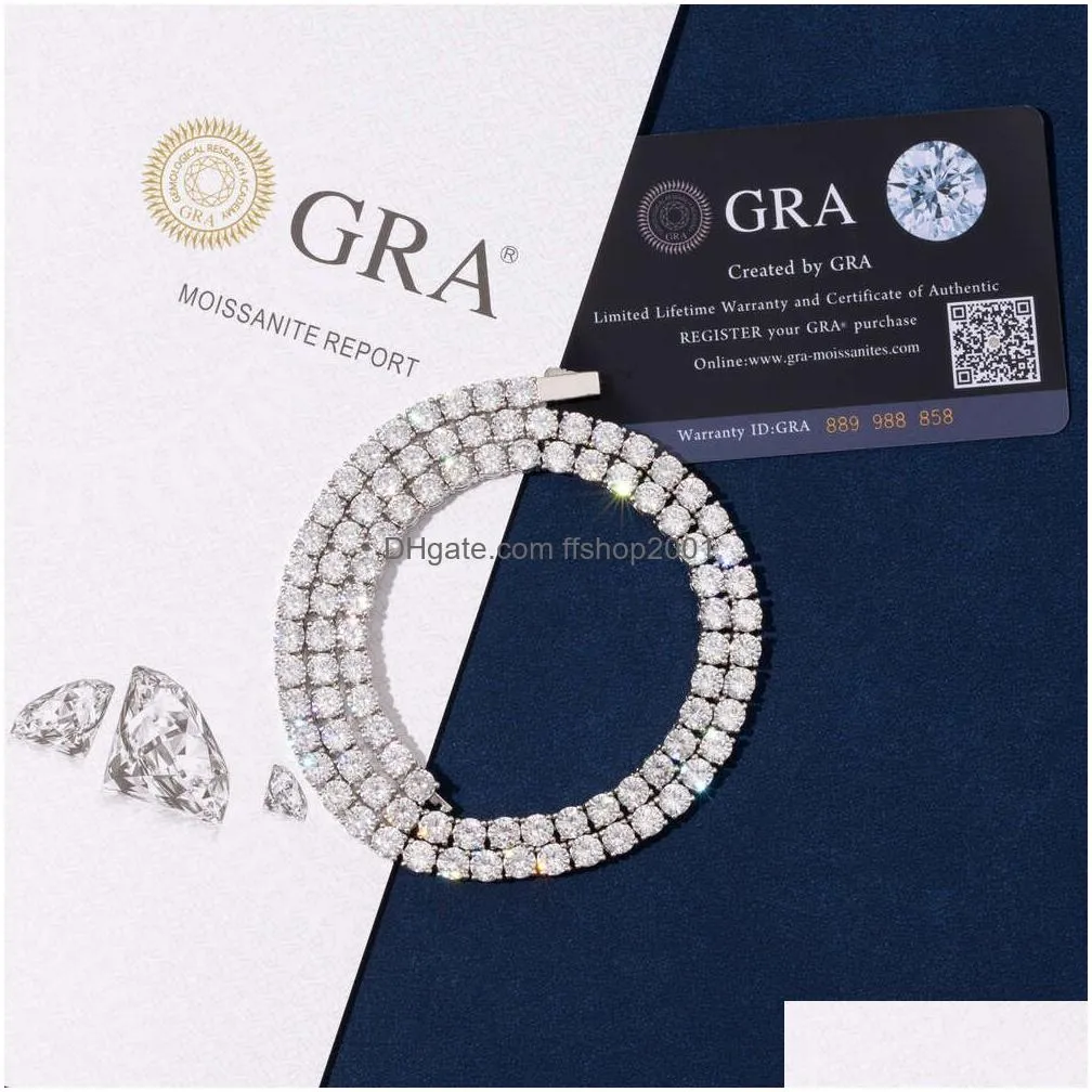 925 silver moissanite bracelet iced out vvs moissanite 3mm 4mm tennis bracelet spring clasp lab diamond tennis chain necklace