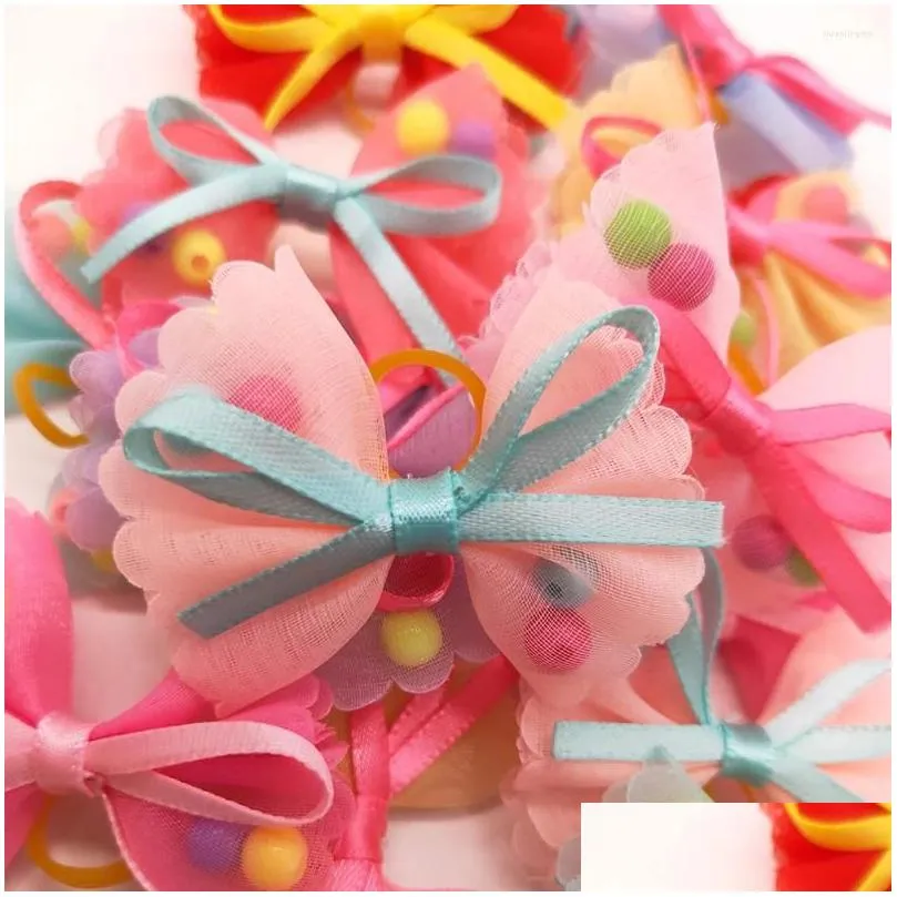 dog apparel 10pcs bow ties bows bowknot hair bands elastic headwear headdress for puppy cat ( mixed color )