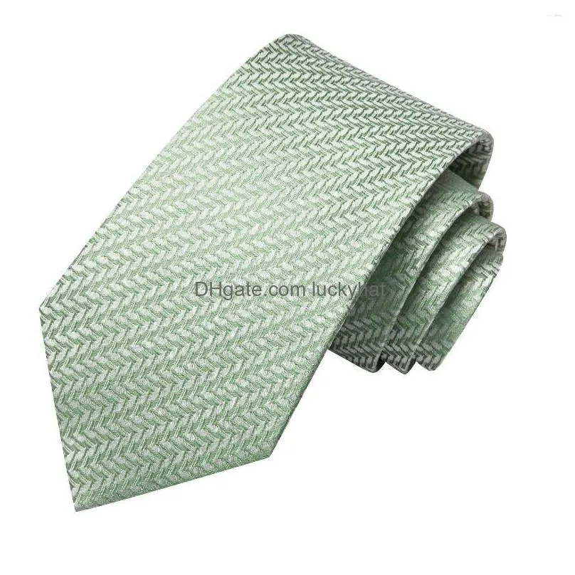Bow Ties Gift Men Tie Striped Green Design Silk Wedding For Handky Cufflink Set Hi-Tie Party Business Fashion Wholesale Drop Delivery Dhme6
