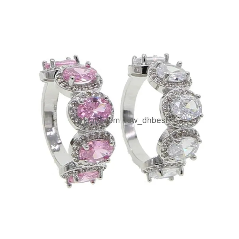 Cluster Rings Brass White Gold Color Pink Zircon For Women Luminous Female Fine Jewelry Prong Setting Luxury Cz Stone Ring3492682 Dro Dh3Vq