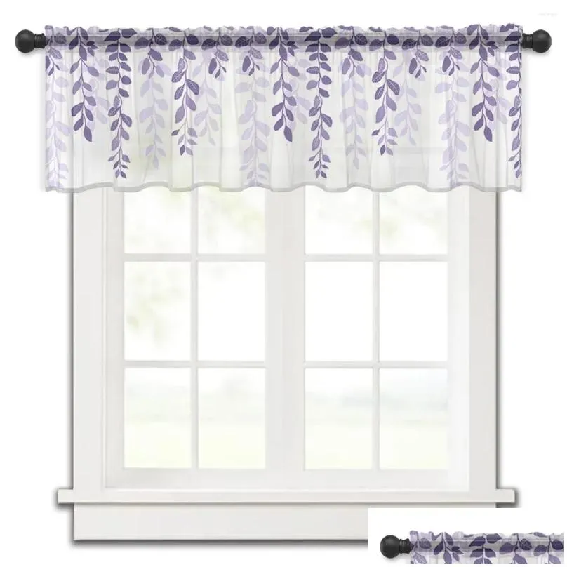 curtain leaf plants country style purple gradient kitchen curtains tulle sheer short living room home decor voile drapes