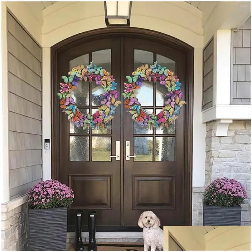 Decorative Flowers & Wreaths Decorative Flowers Beautif Butterflies For Spring Door Decor Garden Boxwood Valley Wreath Window Light Fa Dho4U