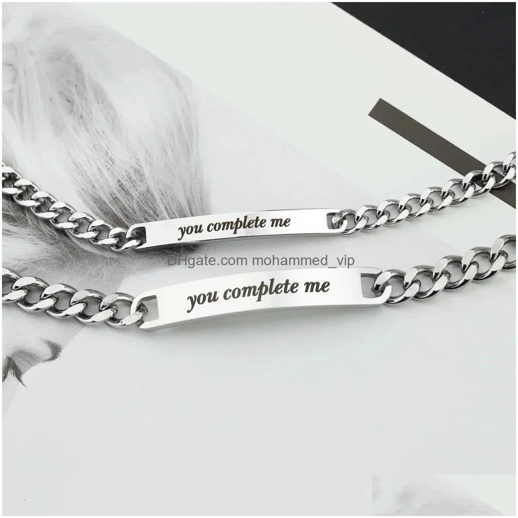 chain 1pair customized couple bracelet for lovers message bar stainless steel valentines day gift 231016