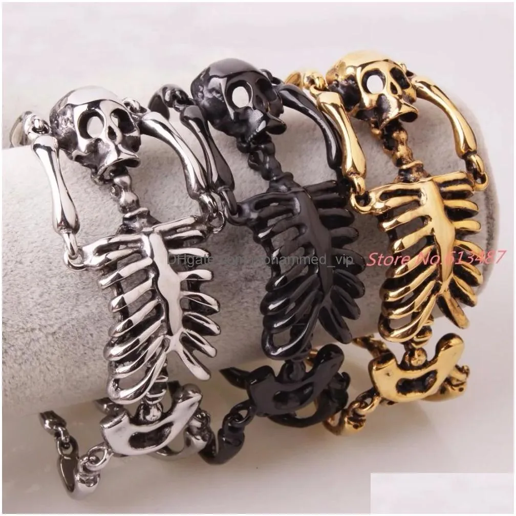big skull bones bracelet statement gothic jewelry stainless steel skeleton men bangles rock punk bracelets 240130