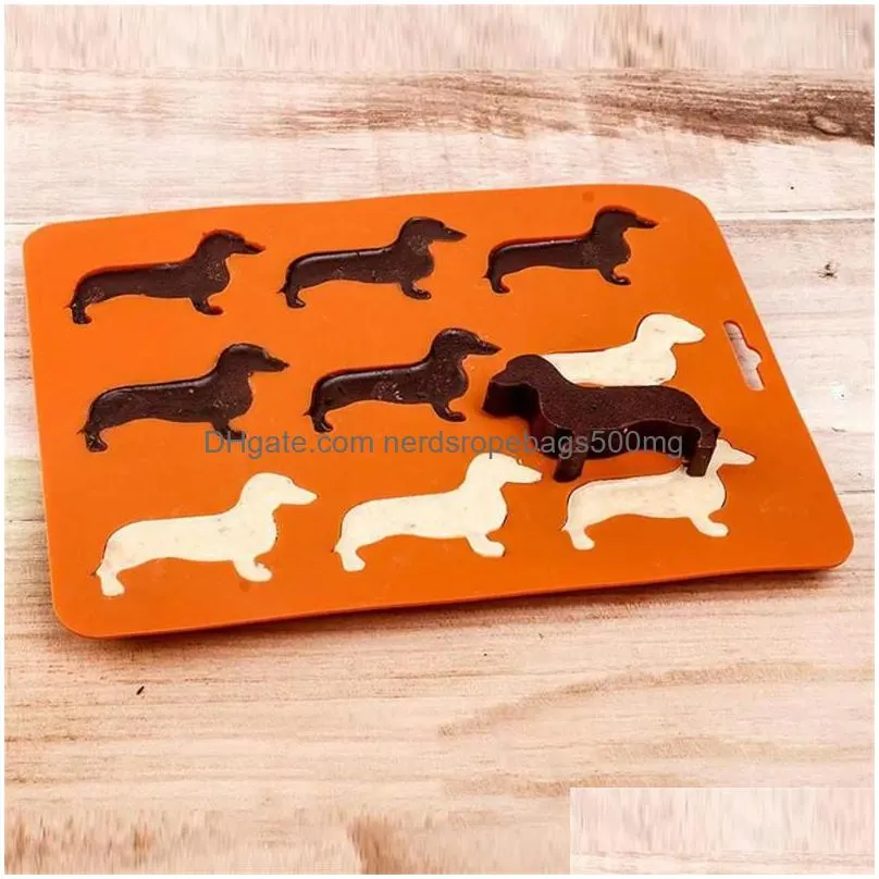 Baking Moulds Baking Mods 3Pcs Kitchen Creative Sile Dachshund Puppy Shaped Chocolate Cookie Mold Home Ice Tray Drop Delivery Home Gar Dhkbm
