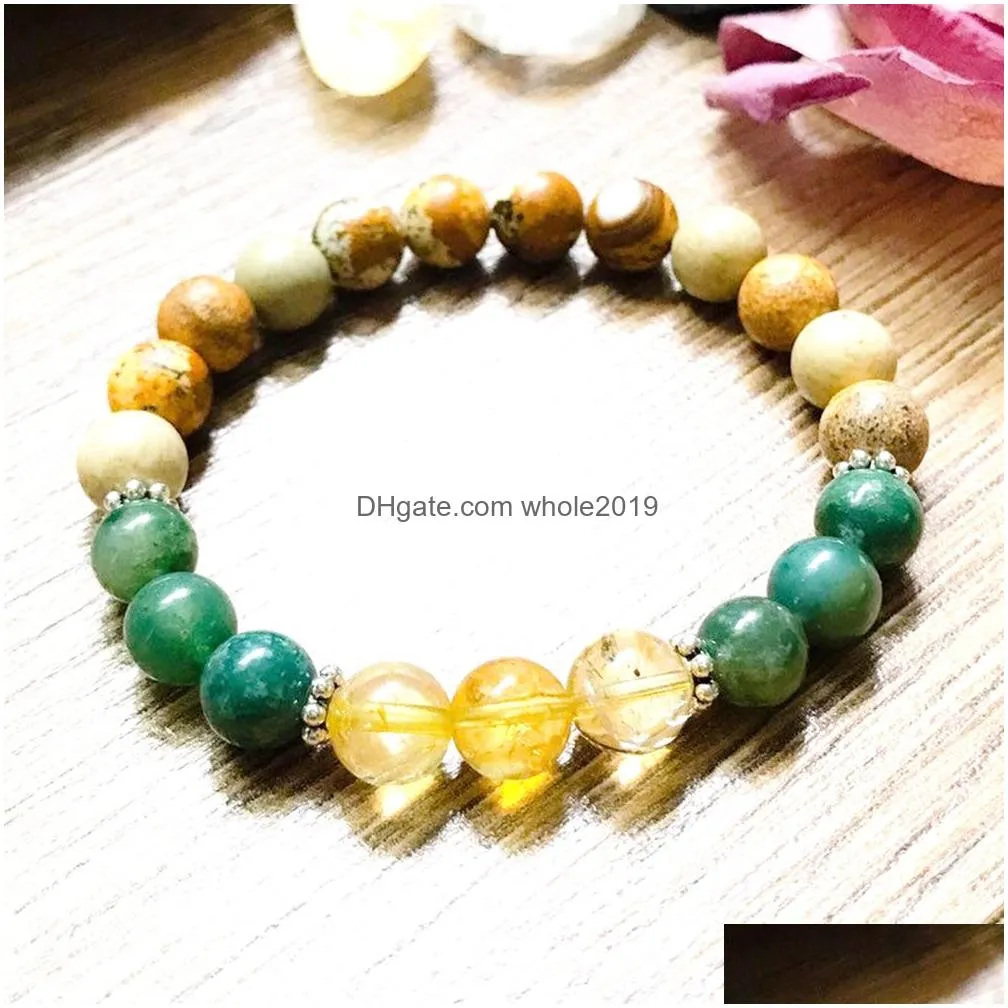 Beaded Mg0917 8 Mm Picture Jasper Bracelet Yellow Crystal Citrine High Quality Moss Agates Chakra Meditation Jewelry2660809 Drop Deli Dhjaz