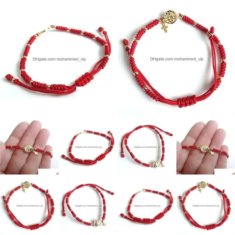 chain 12pcs virgin mary medal adjustable red string bracelet virgen la milagrosa 231016