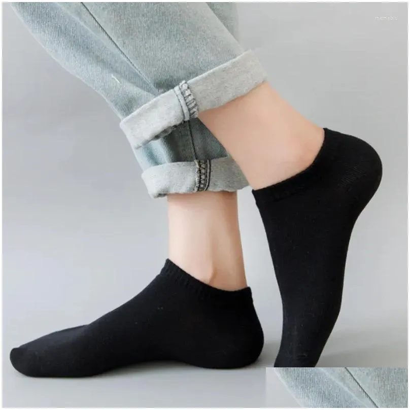 Men`S Socks Mens Socks 5 Pairs Men Low Cut Breathable Business Polyester Boat Sock Solid Color Comfortable Ankle Casual White Black S Otpvc