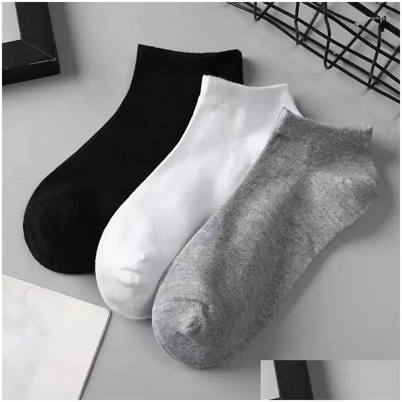 Men`S Socks Mens Socks 5 Pairs Men Low Cut Breathable Business Polyester Boat Sock Solid Color Comfortable Ankle Casual White Black S Otpvc