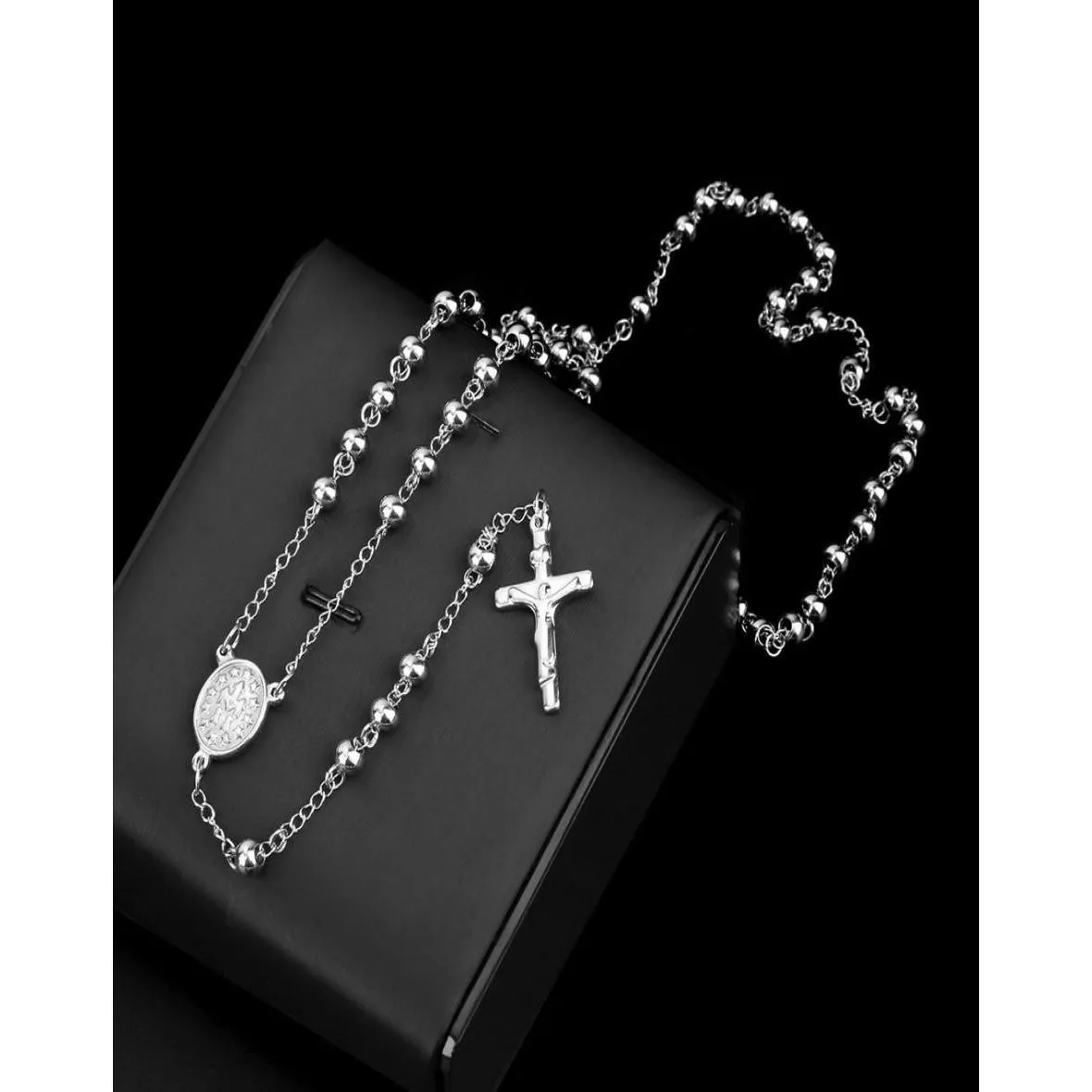 Pendant Necklaces Classic Sier Rosary Beads Chain Crucifix Relius Catholic Stainless Steel Necklace Womens Mens 4Mm/6Mm/8Mm/10Mm172876 Dhzpj