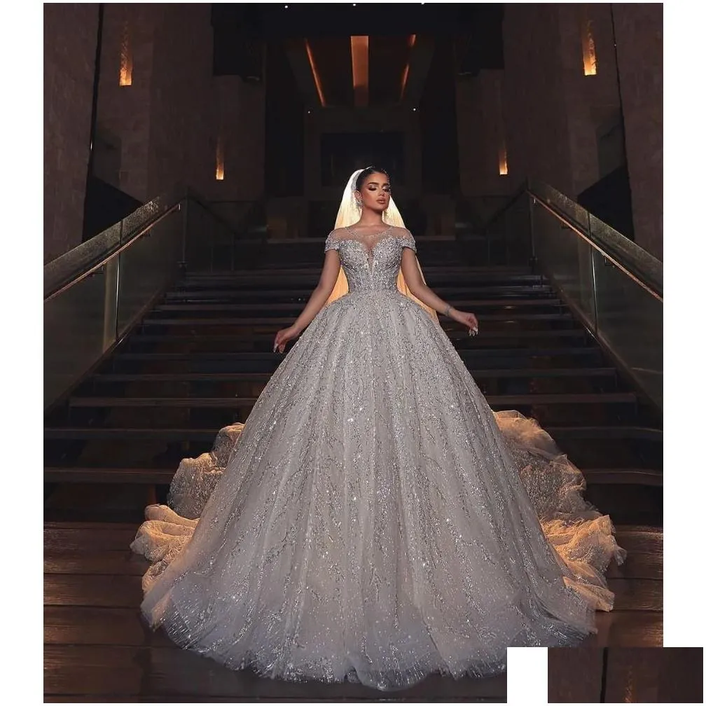 Ball Gown Wedding Dresses Stunningbride 2024 Elegant Wedding Dresses Sequin Appliques Lace Bridal Gowns Custom Made Capped Sleeves Swe Otbxh