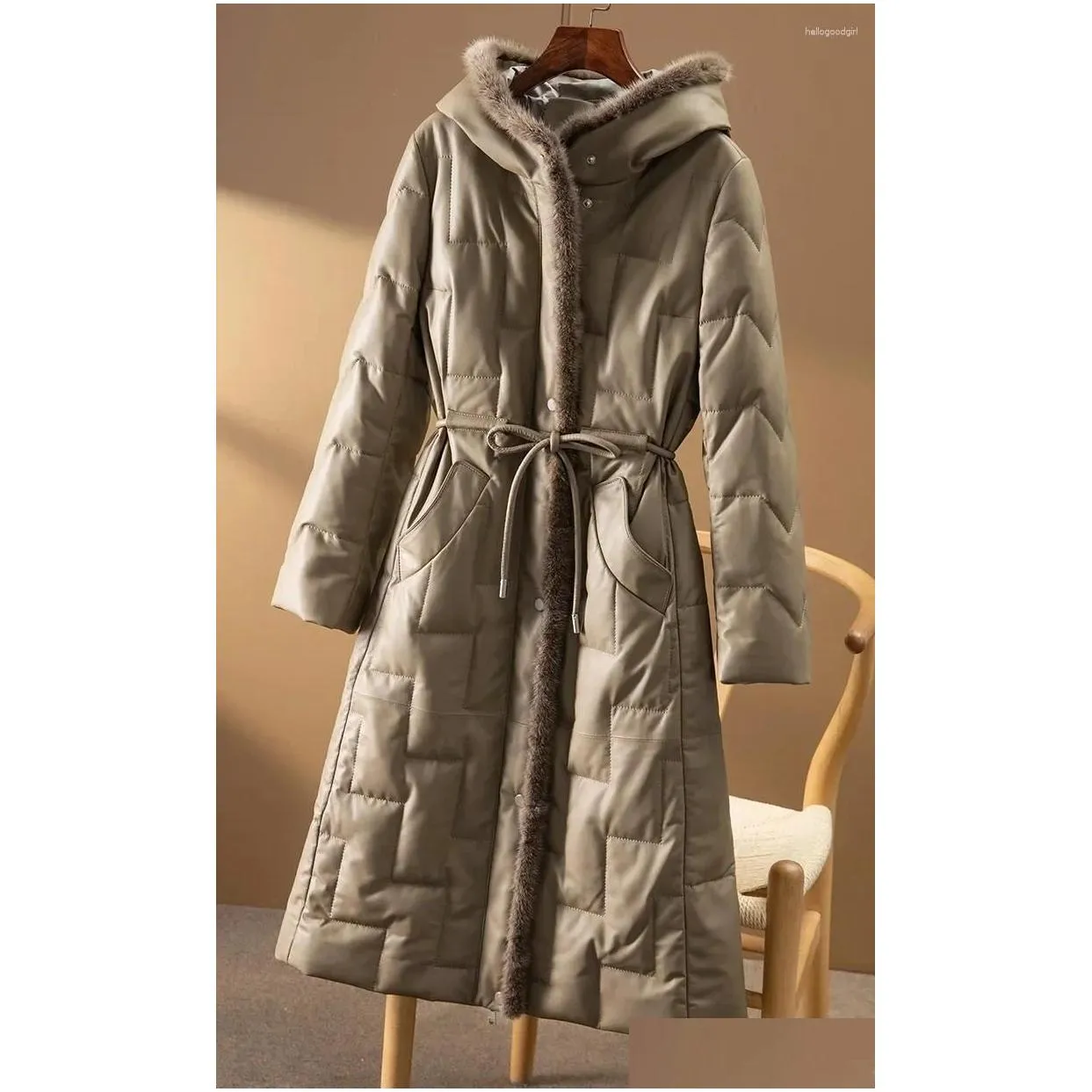 women`s leather 2024 winter jackets women coats hooded down coat female long real sheepskin slim fit fashion puffer jacket