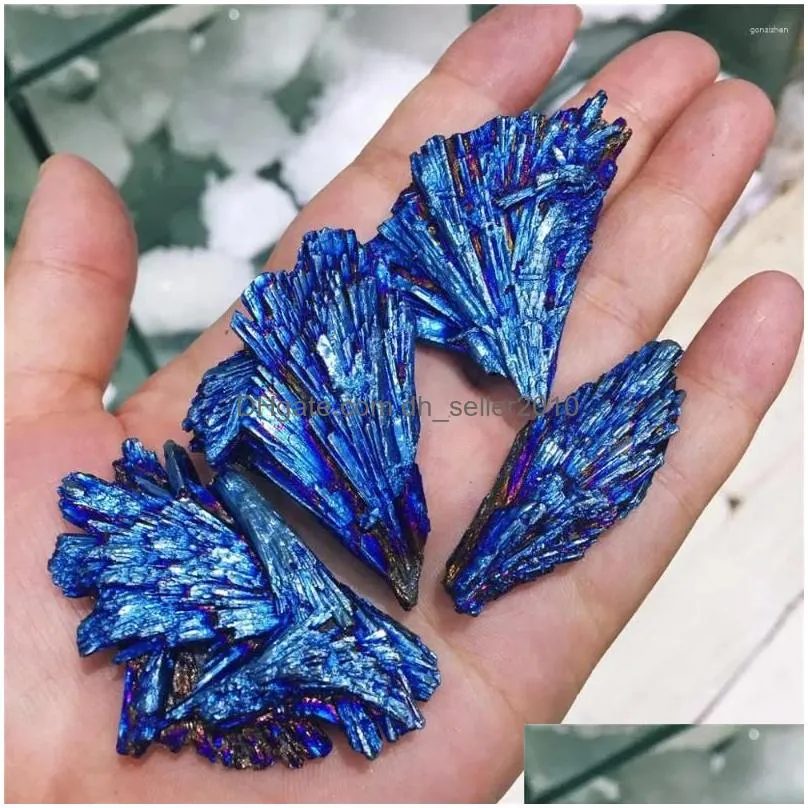 Decorative Objects & Figurines Decorative Figurines Natural Crystal Quartz Rare And Beautif Blue Halo Titanium Mineral Healing Specime Dhvgr