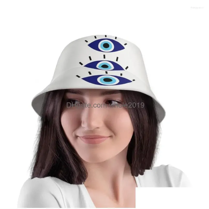 Berets Three Mandala Evil Eye Bucket Hat For Women Men Teenager Foldable Bob Fishing Hats Panama Cap Streetwear Drop Delivery Dh1Hk