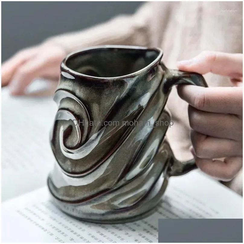 mugs 500ml leaf pattern ceramic coffee mug large capacity frosted water cup office tea kitchen utensils