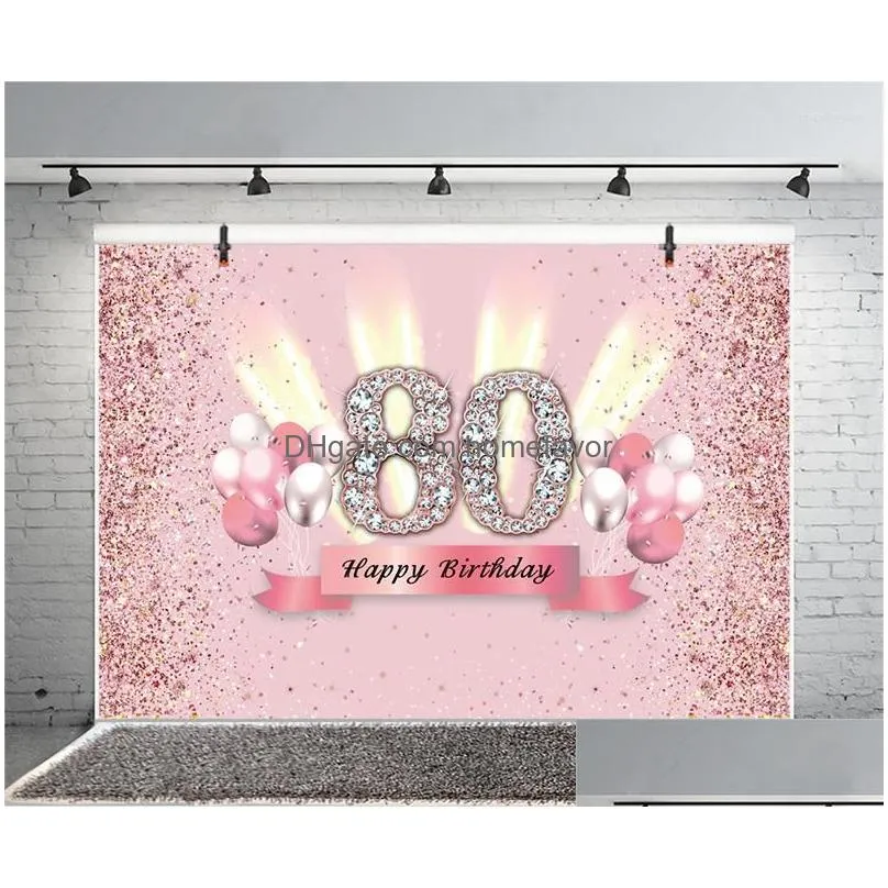 party decoration pink 80th backdrop for woman man happy birthday 80 years old pography background lady rose gold pocall po banner