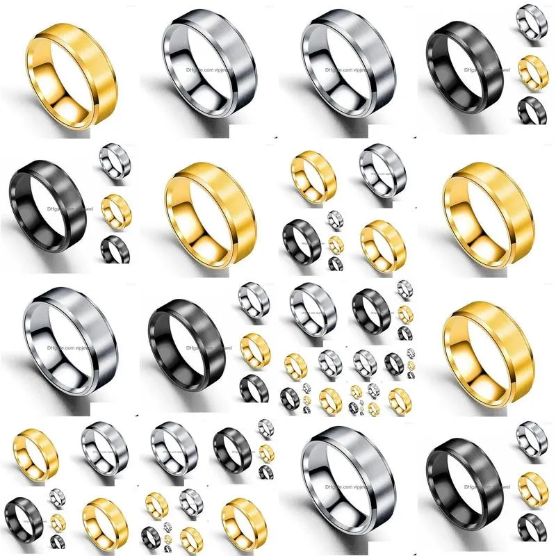 wedding rings punk stainless steel ring for men double beveled matte fashion mens brushed titanium black gold