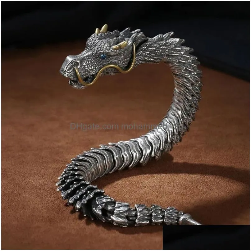 chain curb bracelet y dragon link for fathers day heavy cool scale bangle jewelry ornament 231016