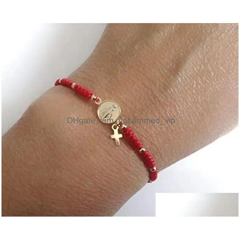 chain 12pcs virgin mary medal adjustable red string bracelet virgen la milagrosa 231016