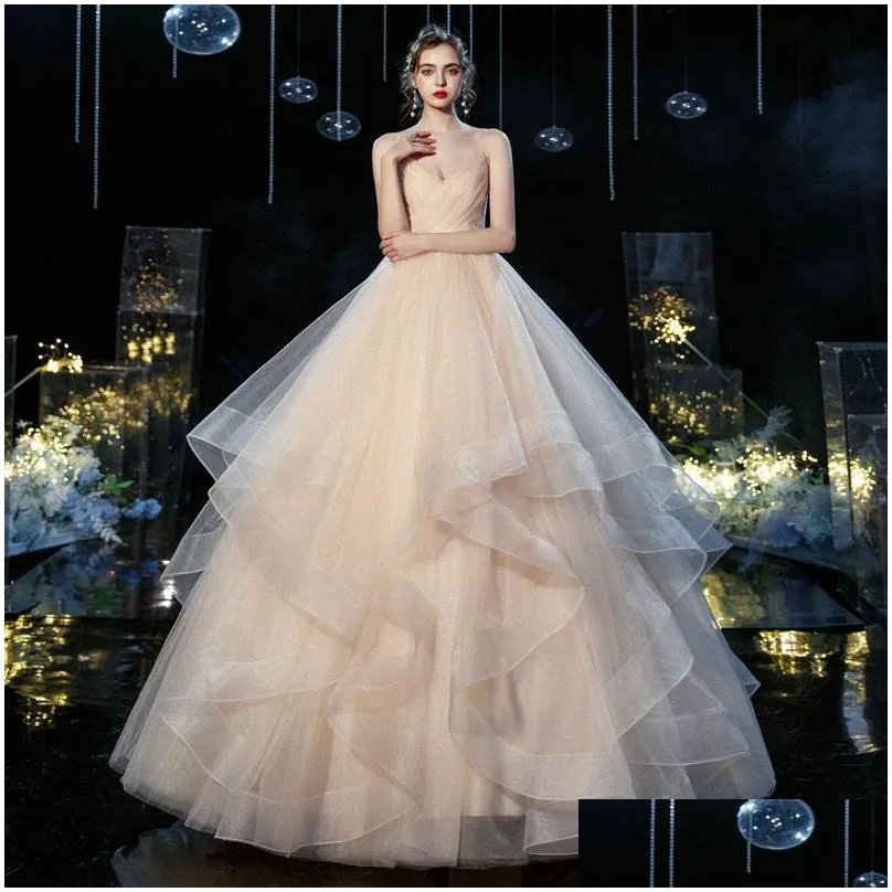A-Line Wedding Dresses Modest Y Bling A Line Wedding Dresses Bridal Gowns Elegant Crystals Tassels Princess Lace Appliqued Sequins Plu Otzmg