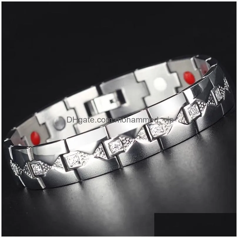 chain rose gold color stainless steel man bracelet homme fashion jewelry friendship 4 in 1 magnetic mens bracelets on hand with aaa cz