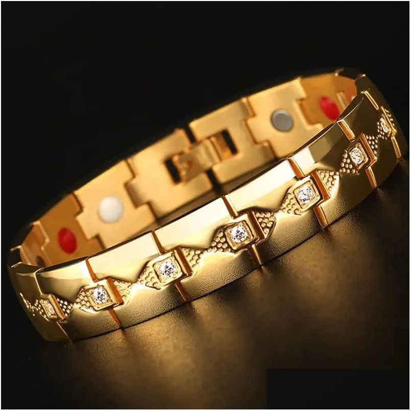 chain rose gold color stainless steel man bracelet homme fashion jewelry friendship 4 in 1 magnetic mens bracelets on hand with aaa cz