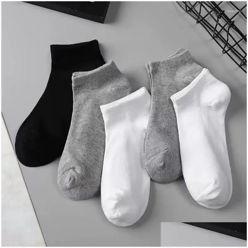 Men`S Socks Mens Socks 5 Pairs Men Low Cut Breathable Business Polyester Boat Sock Solid Color Comfortable Ankle Casual White Black S Otpvc