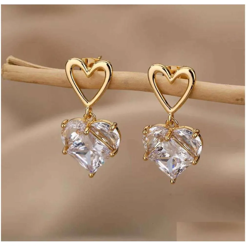 Stud Heart Earrings For Women Girl Steel Gold Plated Love Ear Drop Earring Couple 2023 New In Trend Jewelry R231117 Drop Delivery Otyle