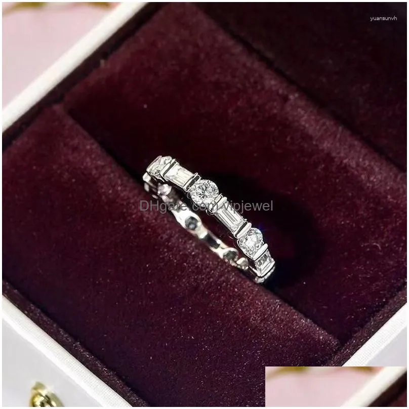 wedding rings fashion contracted promise for women luxury inlay round/rectangle cubic zirconia eternity jewelry wholesale