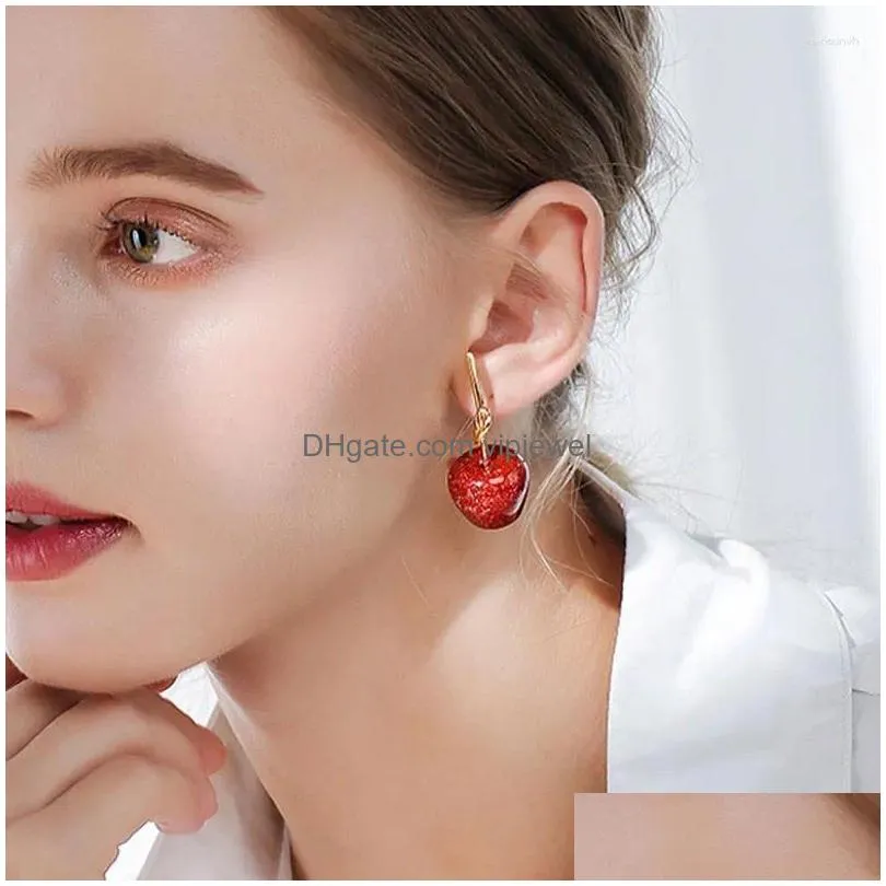 dangle earrings korea needle red cherry  girl heart personality forest fruit wholesale cute