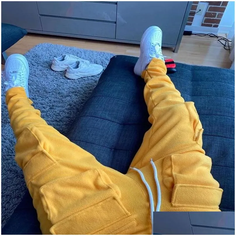 Men`S Pants Winter Streetwear Mens Cargo Pants Pockets Sweat Casual Trousers Jogging Sweatpants Drop Delivery Apparel Men`S Clothing Dh2Sd