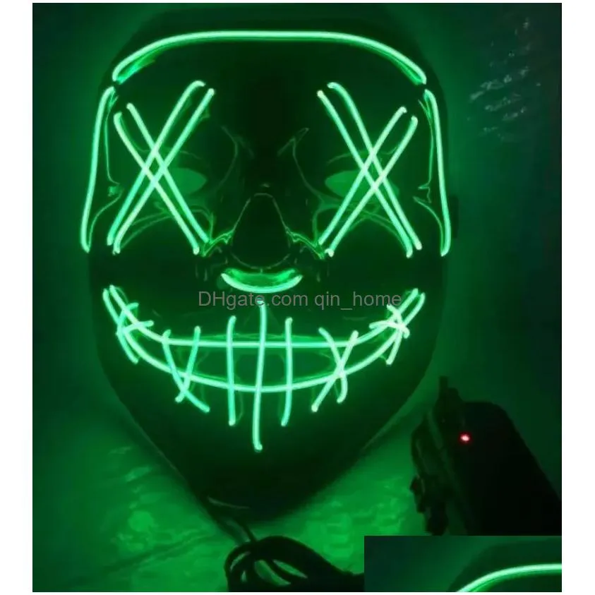 led mask halloween party masque masquerade masks neon light glow in the dark horror mask glowing masker mixed color 10