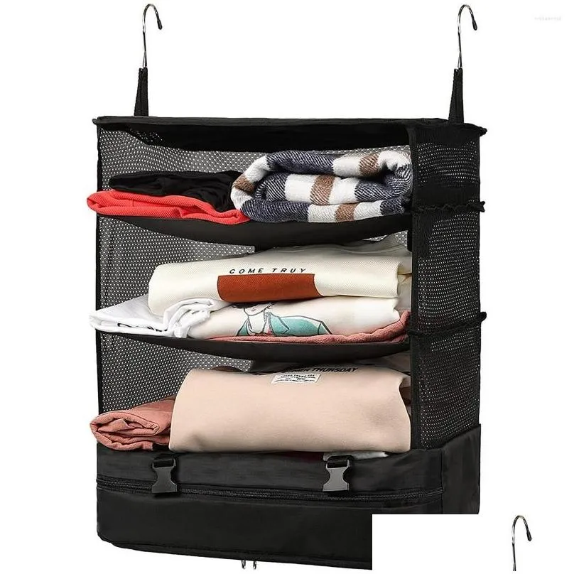 Storage Bags Travel Lage Organizer Portable Shees Bag 3-Shelf Suitcase Packing Cube Collapsible Hanging Closet Drop Delivery Dhnhy