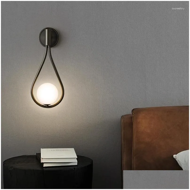 Wall Lamps Belle Indoor Brass Lamp Led Black Sconce Lighting Glass Creative Simple Decor For Home Living Room Bedroom Drop Delivery Dhntb