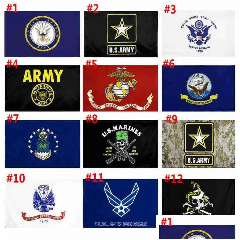 Banner Flags Us Army Flag Usmc 13 Styles Direct Factory Wholesale 3X5Fts 90X150Cm Air Force Skl Gadsden Camo Banner Marines Drop Deliv Dhxer