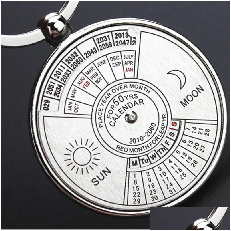 retro 50 years perpetual calendar keychain sun moon compass keyring valentines day couple gift metal compass key chain pendant bottle