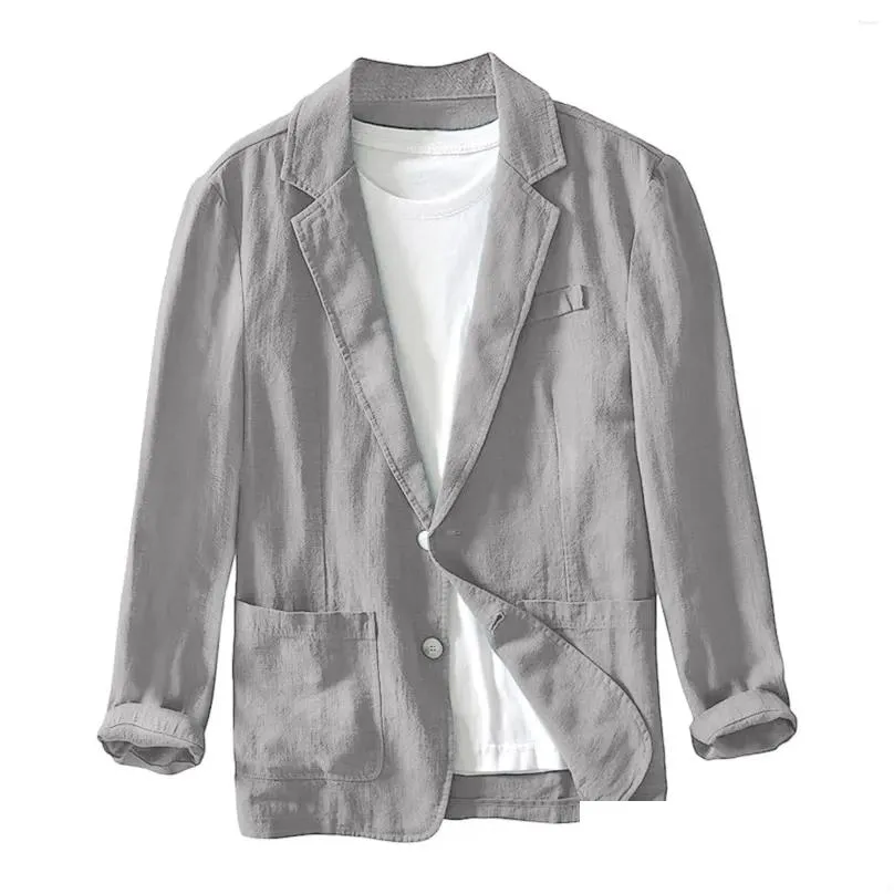mens suits 2024 spring autumn casual linen and cotton safari for men clothing solid color blazers jackets oversize coat