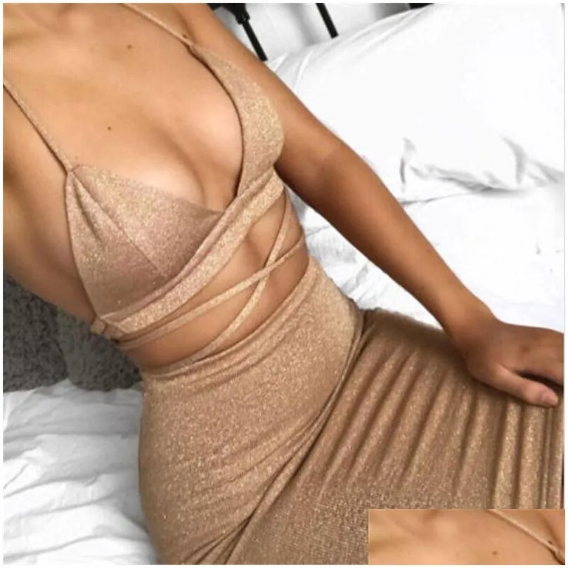 Women`S Suits & Blazers Fashion Two Pieces Set Women Clothing Y Crop Tops Pencil Skirt Spaghetti Strap Outfits Drop Delivery Apparel Dhifw