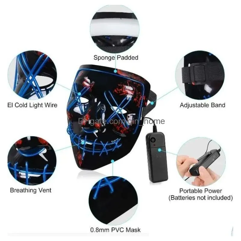 led mask halloween party masque masquerade masks neon light glow in the dark horror mask glowing masker mixed color 10