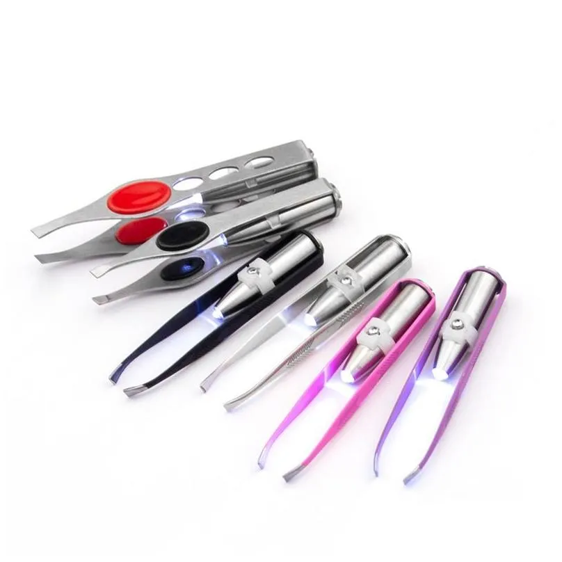 Eyebrow Tools & Stencils Led Eyebrow Tweezers Make Up Tools Beauty Tool Stainless Steel With Smart Light Non-Slip Eyelash Hair Removal Dh93G